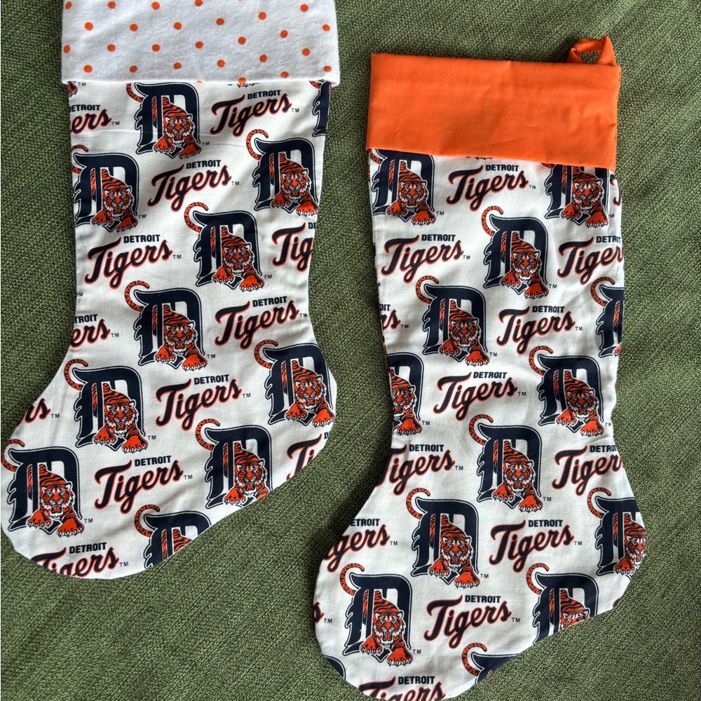 Detroit Tigers Christmas Stockings Set Of 2 Holiday MLB Baseball XMas Handmade